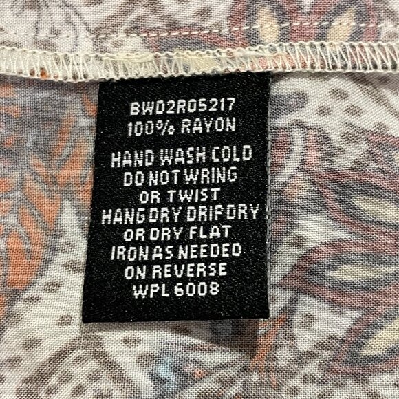 ROCK&ROLL DENIM Smocked Maxi Long Sleeve Boho Ruffled Paisley, Rust/Multi - L - Picture 9 of 11